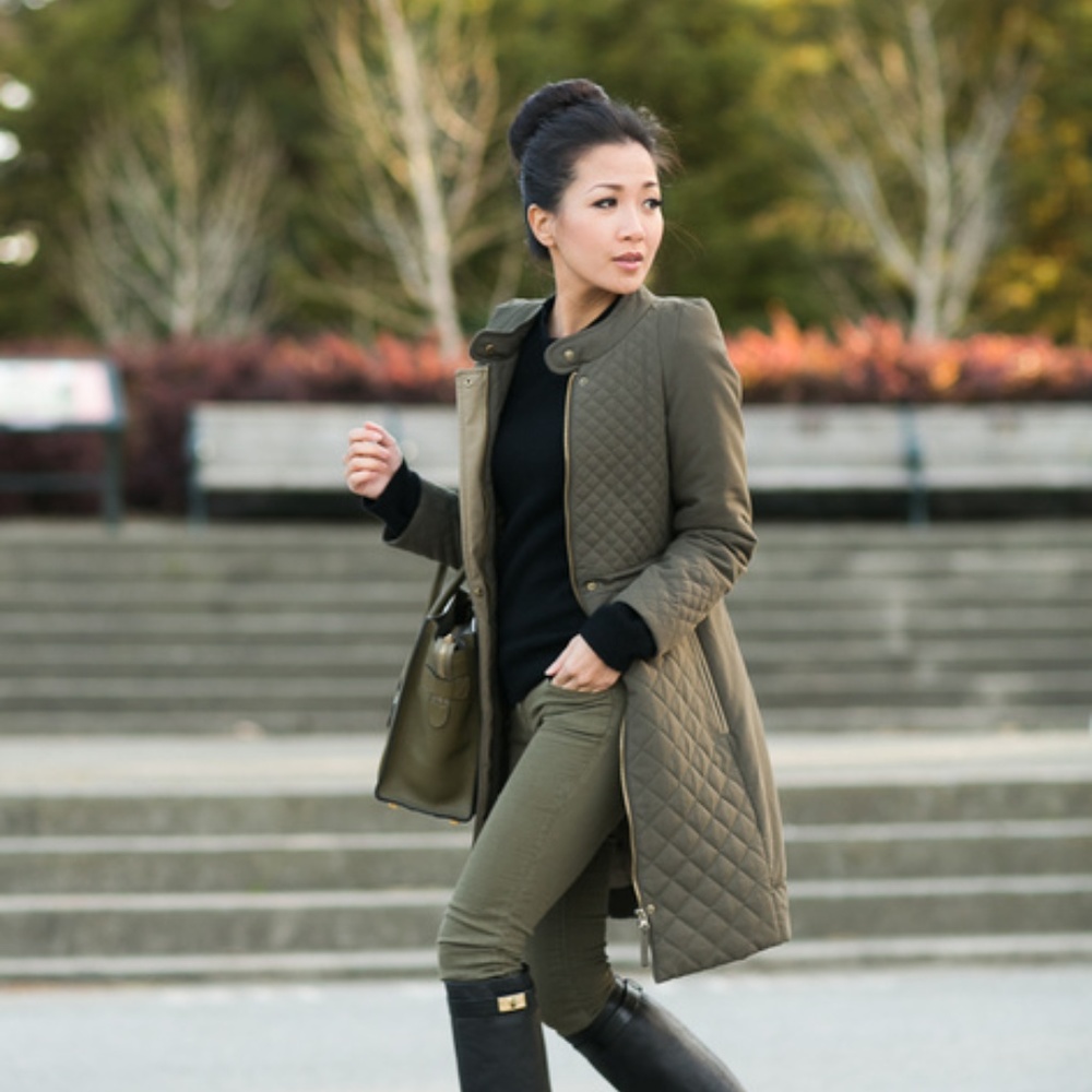 Zara Dark Green Quilted Coat